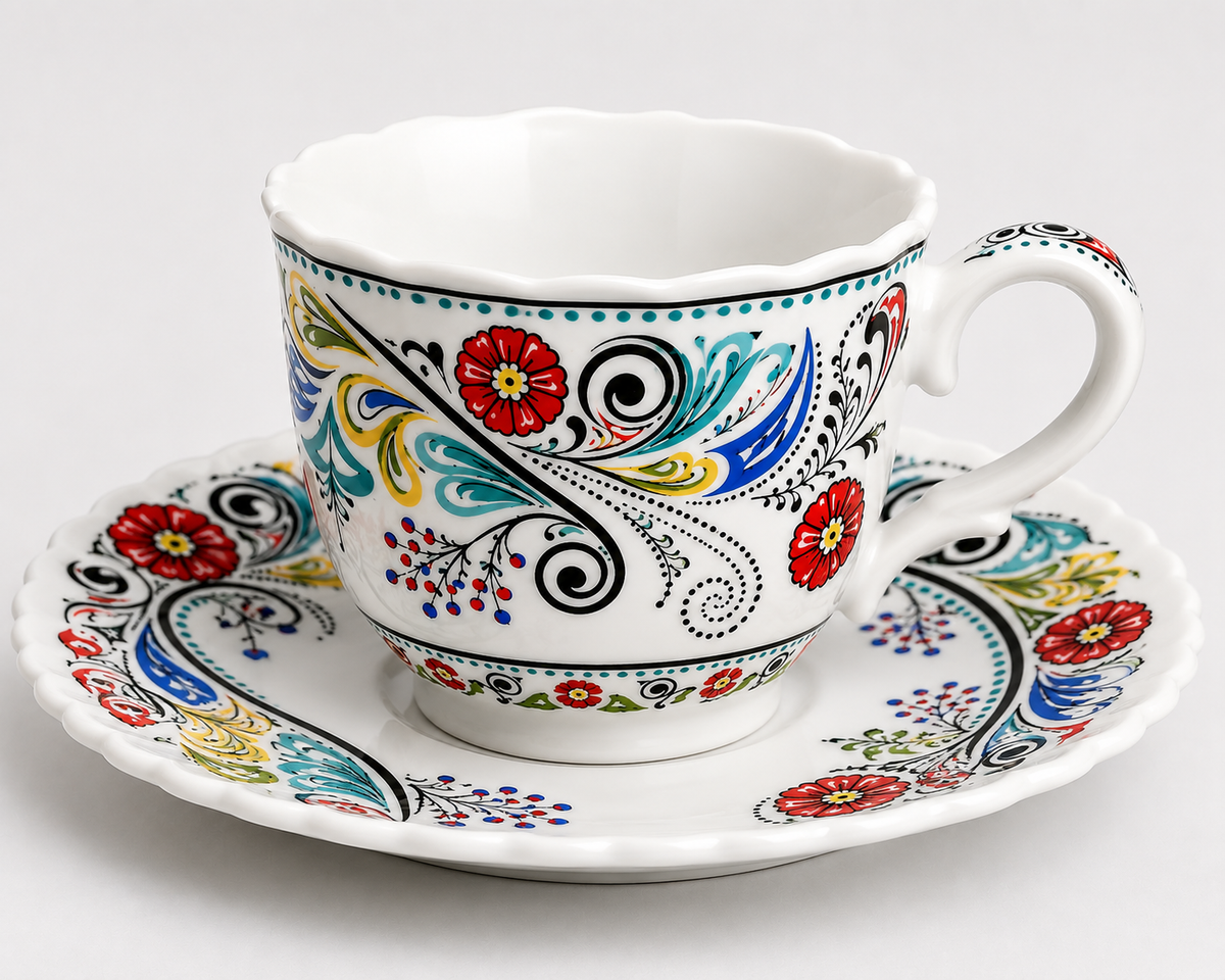 Colorful Ornamental Porcelain Cup and Saucer Set for coffee and tea