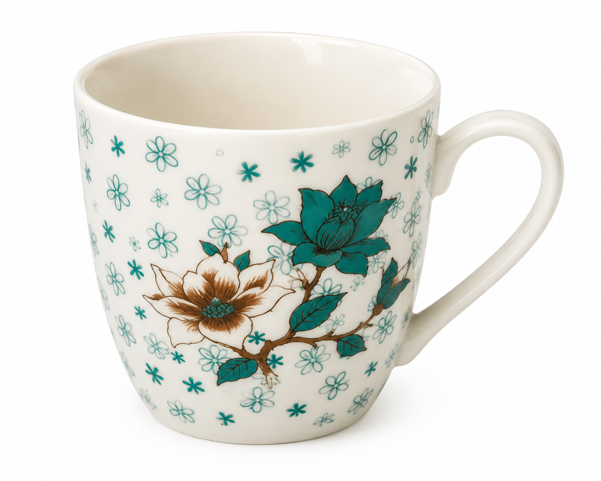 Teal Blossom Porcelain Cup