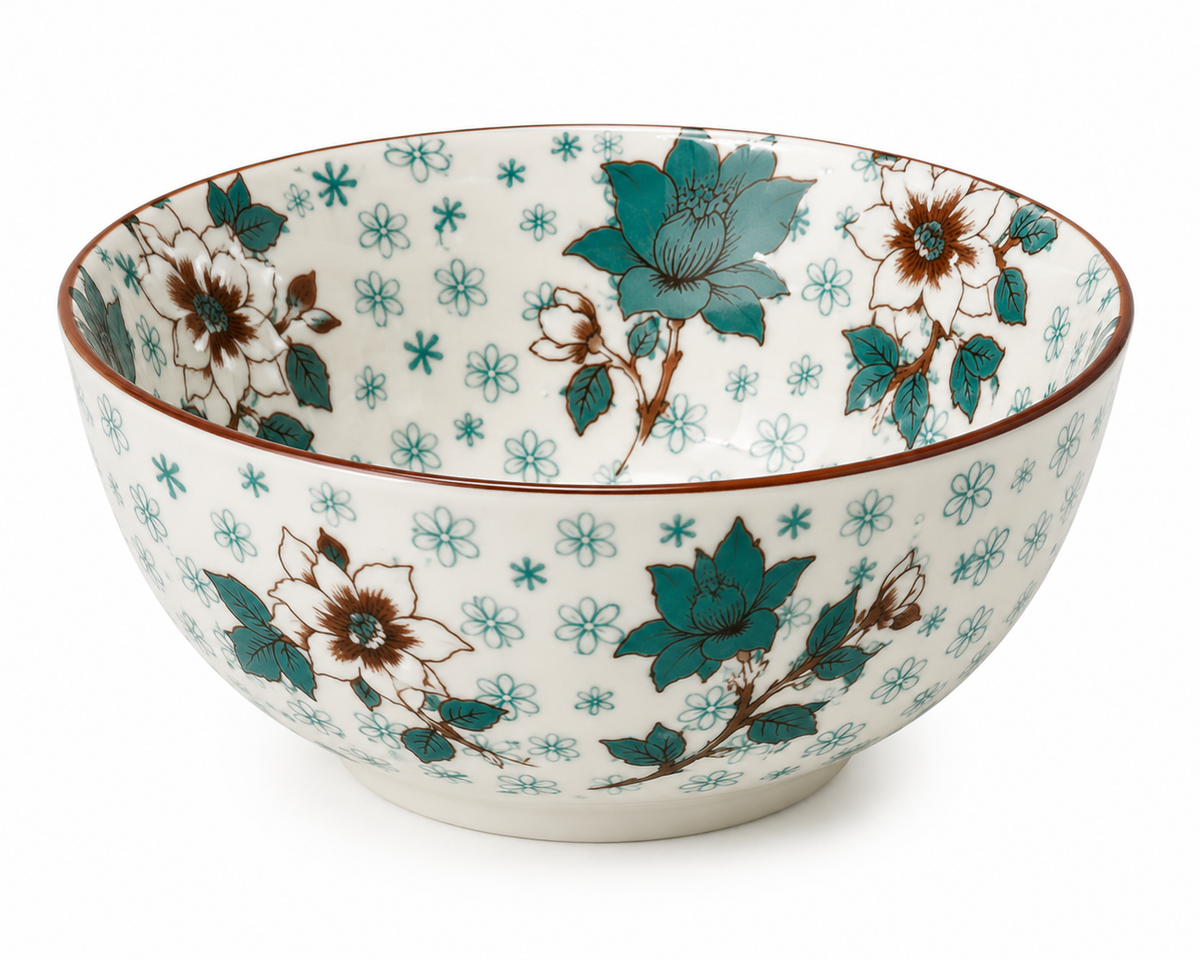 Teal Blossom Porcelain Bowl 7inch