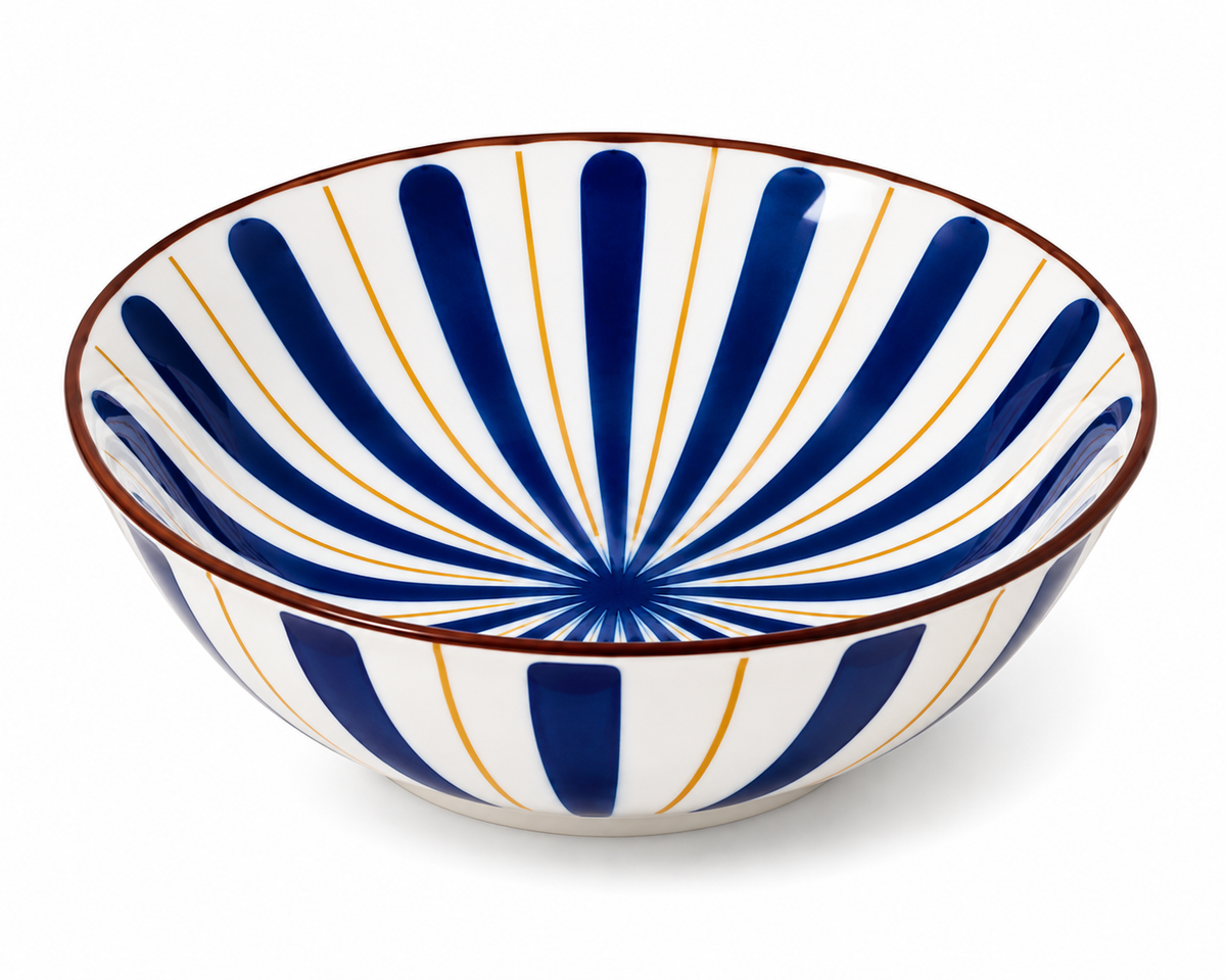 Blue Sunburst Porcelain Bowl 7inch