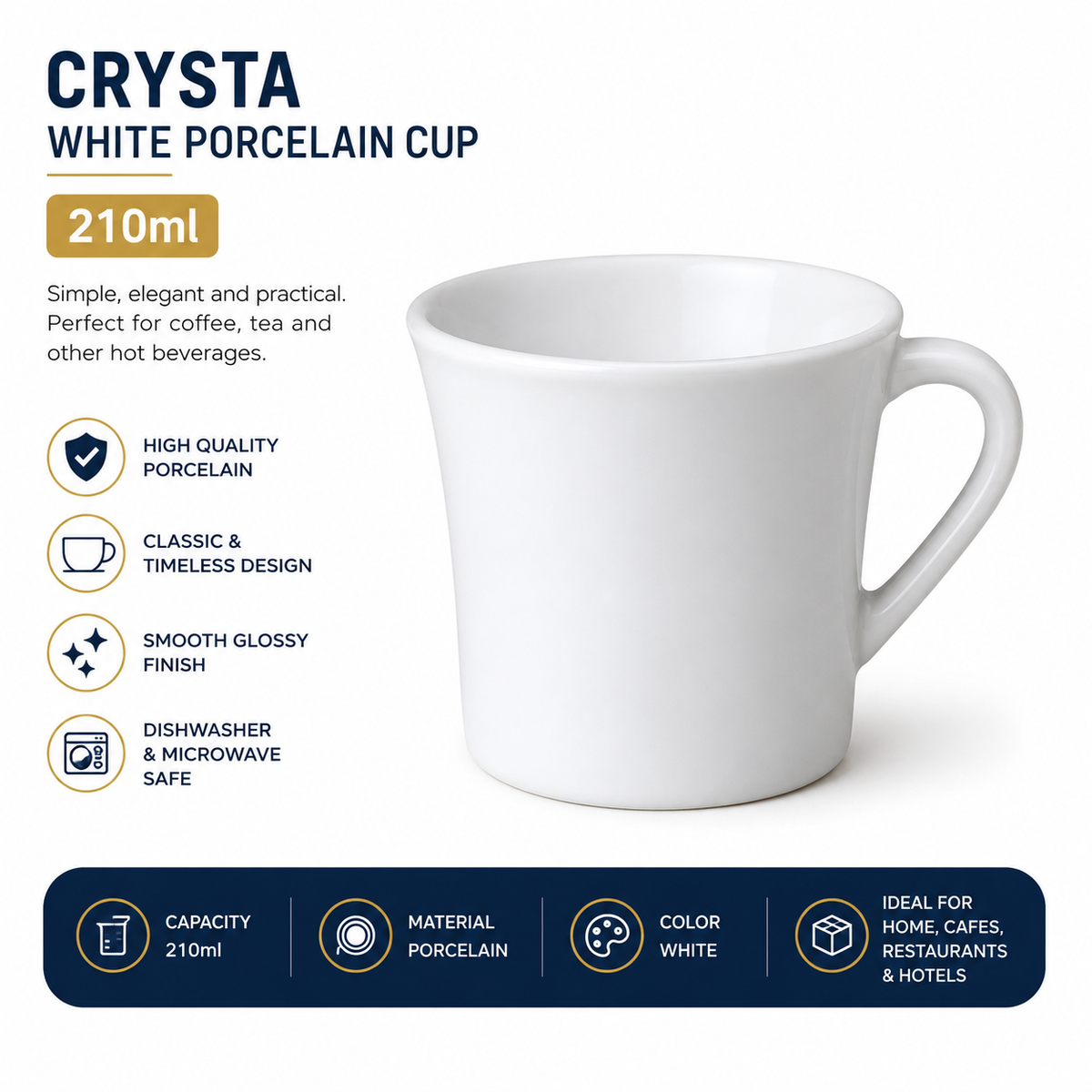 Crysta White Porcelain Cup 210ml