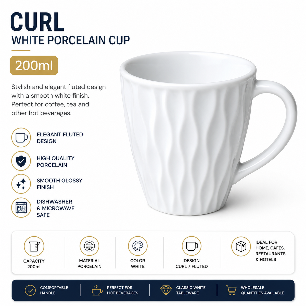 Curl White Porcelain Cup 200ml