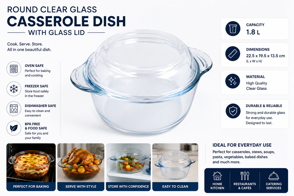 Round Clear Glass Casserole Dish with Glass Lid