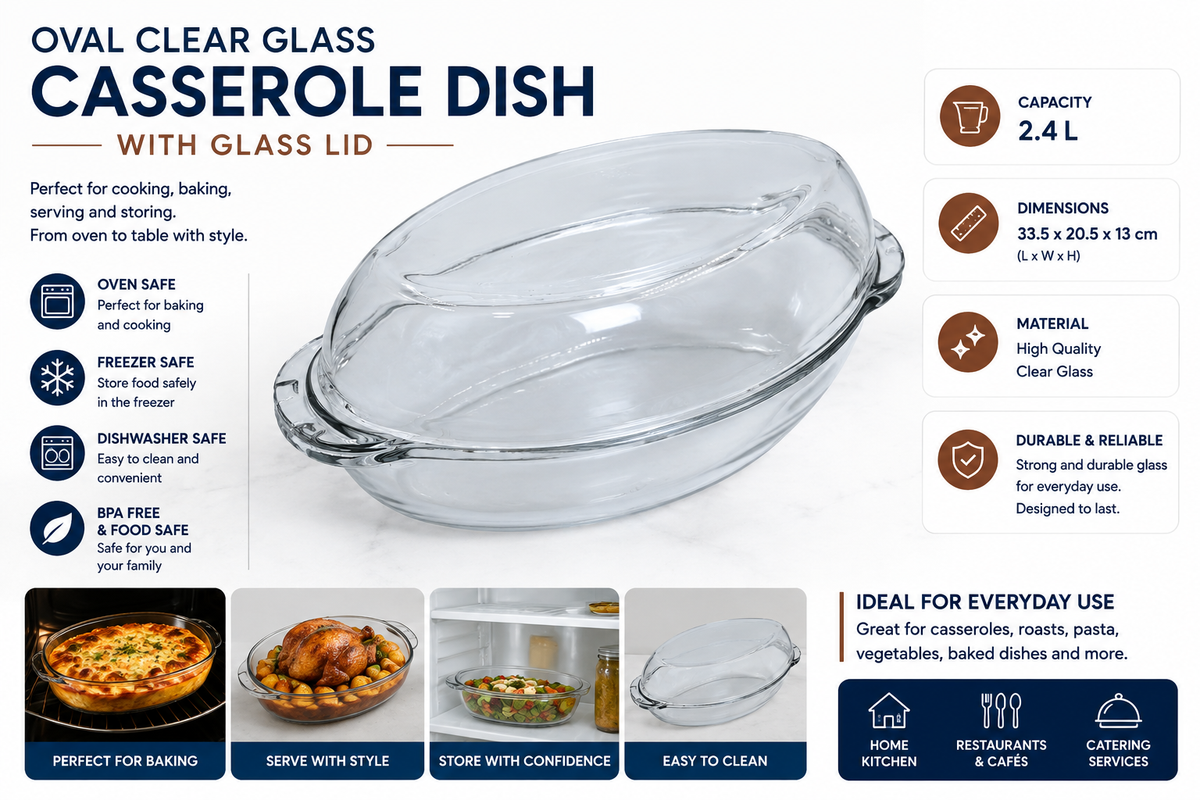 Oval Clear Glass Casserole Dish with Glass Lid