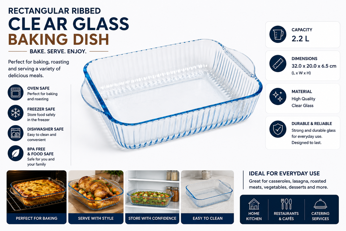 Rectangular Ribbed Clear Glass Baking Dish