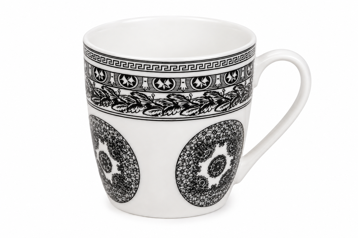 Classic Black Floral Porcelain Cup