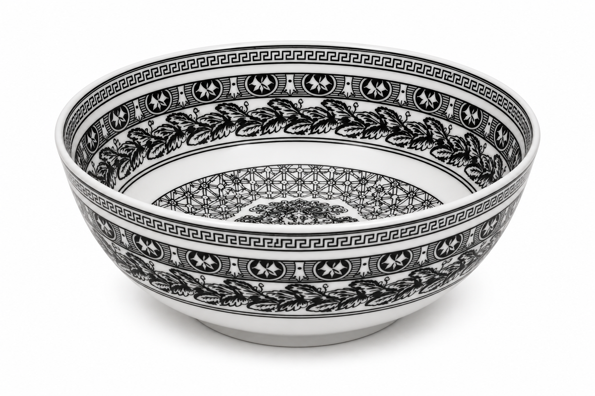 Classic Black Floral Porcelain Bowl