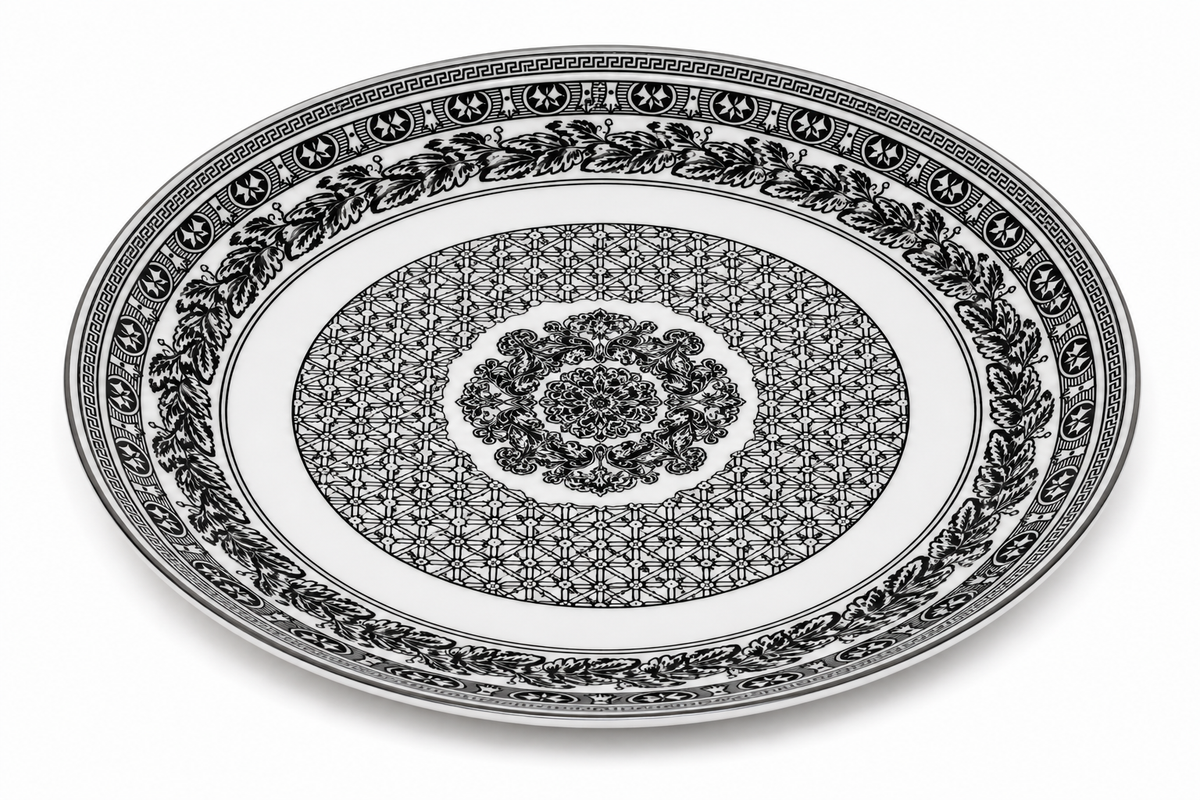 Classic Black Floral Large Serving Plate