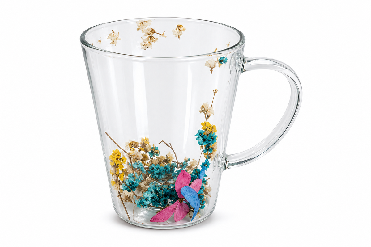 Blue & Pink Floral Glass Mug