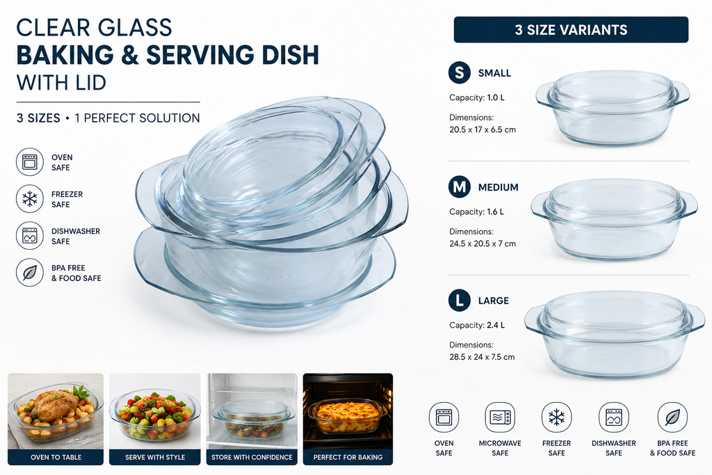 Clear Glass Baking &amp; Serving Dish with Lid