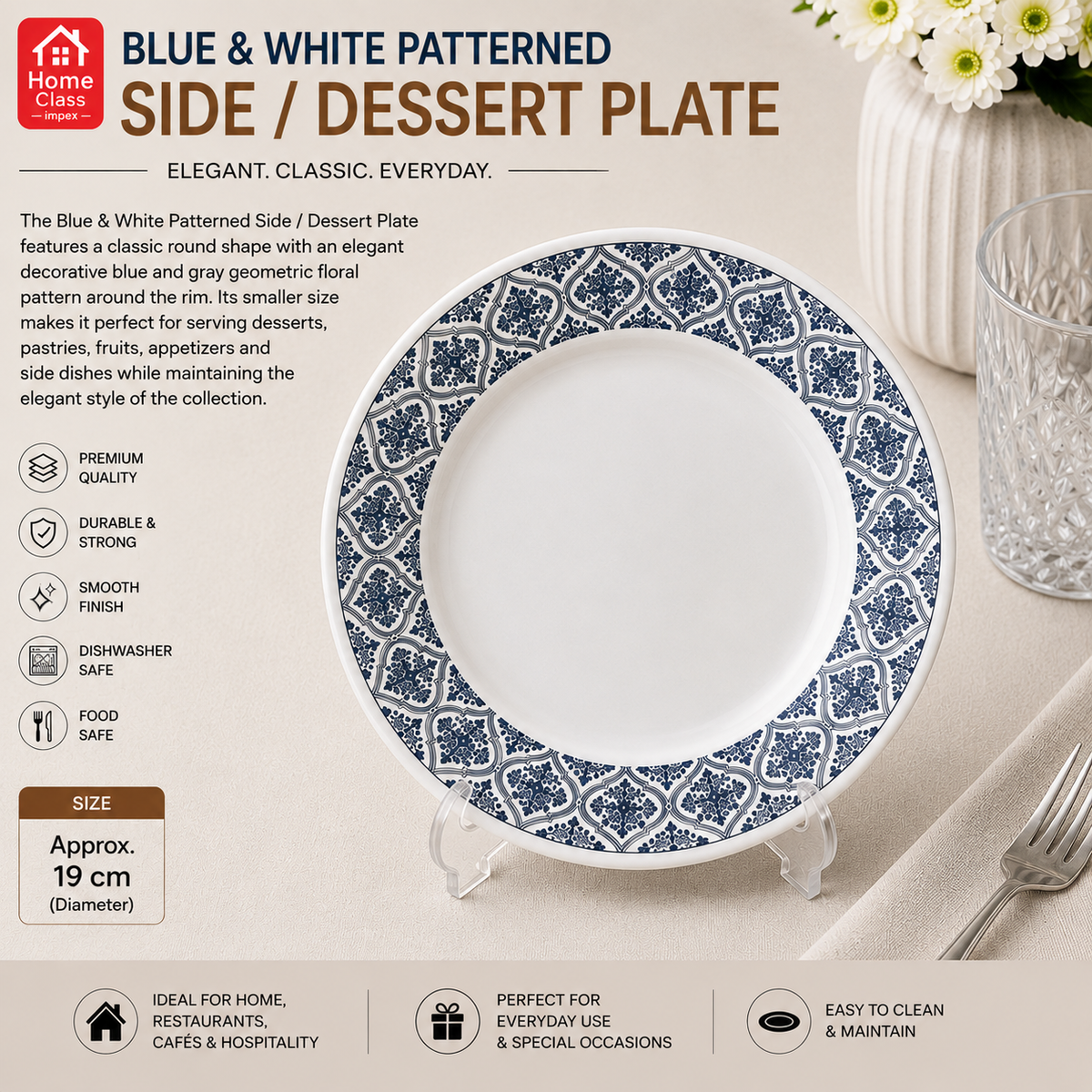 Blue & White Patterned Side / Dessert Plate