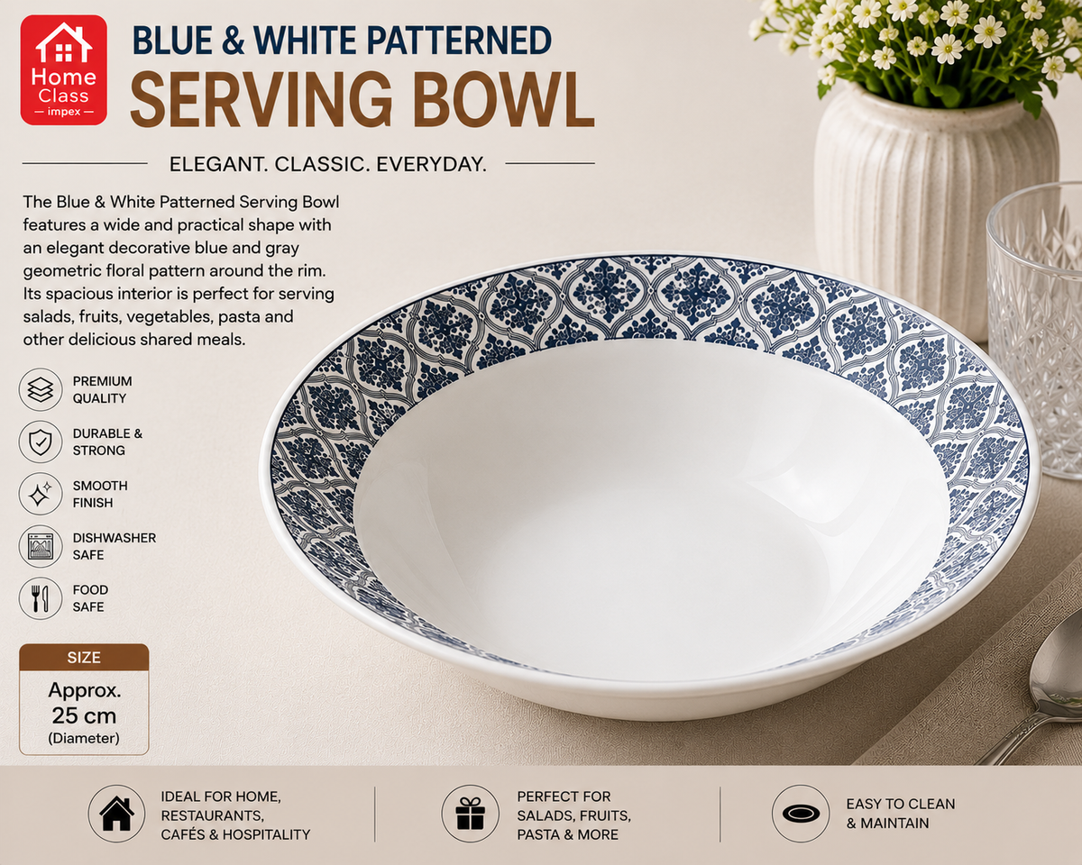Blue & White Patterned Serving Bowl