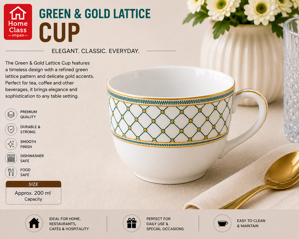 Green & Gold Lattice Patterned Cup