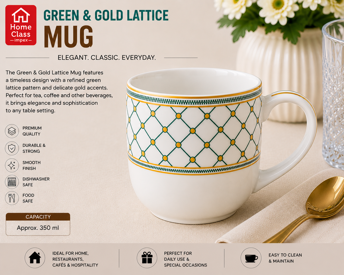 Green & Gold Lattice Patterned Mug