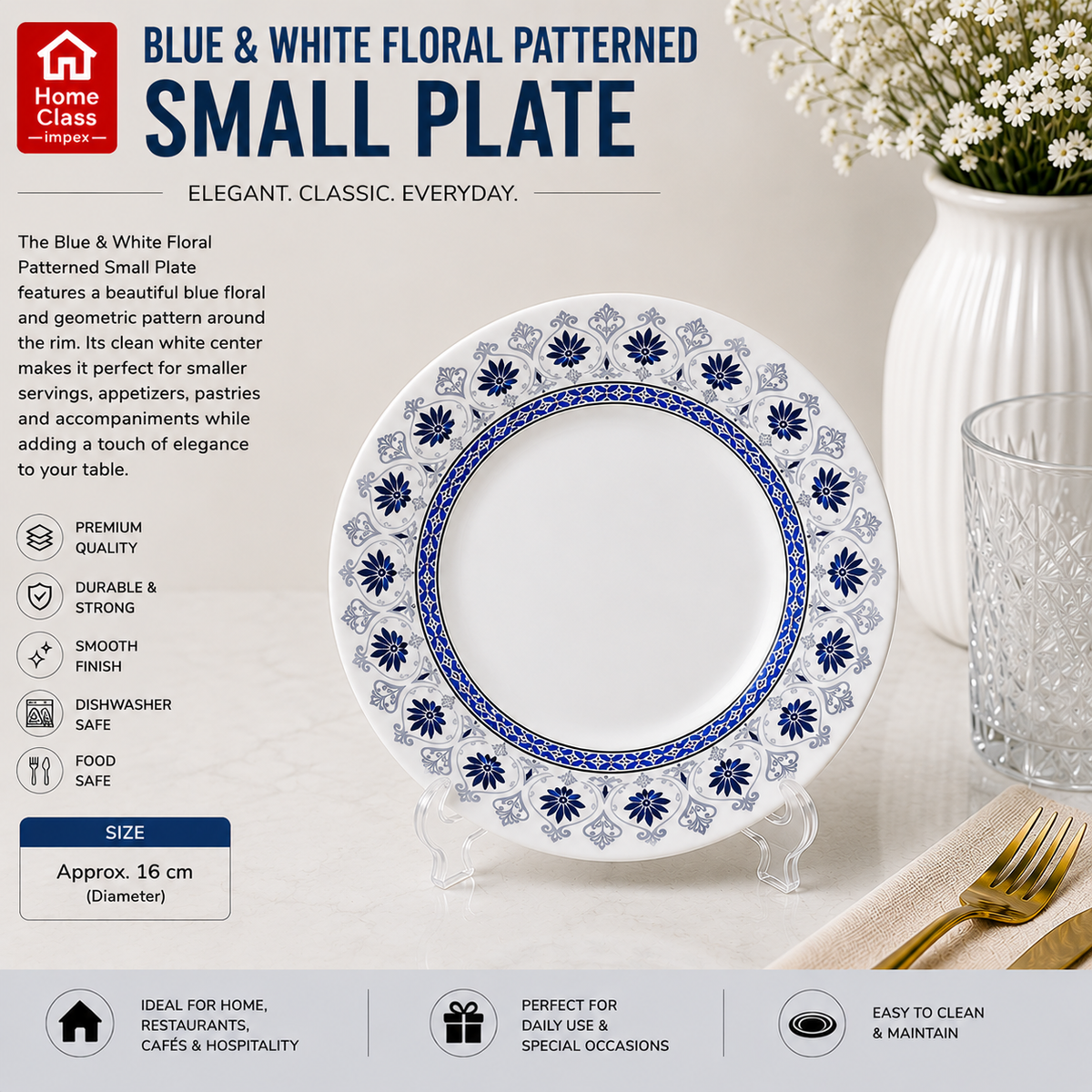 Blue & White Floral Patterned Small Plate