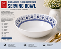 Blue & White Floral Patterned Serving Bowl