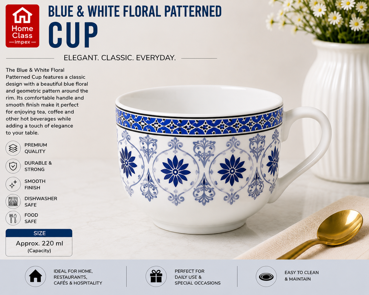 Blue & White Floral Patterned Cup