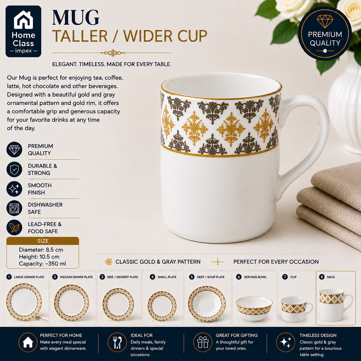 Gold & Gray Ornamental Mug
