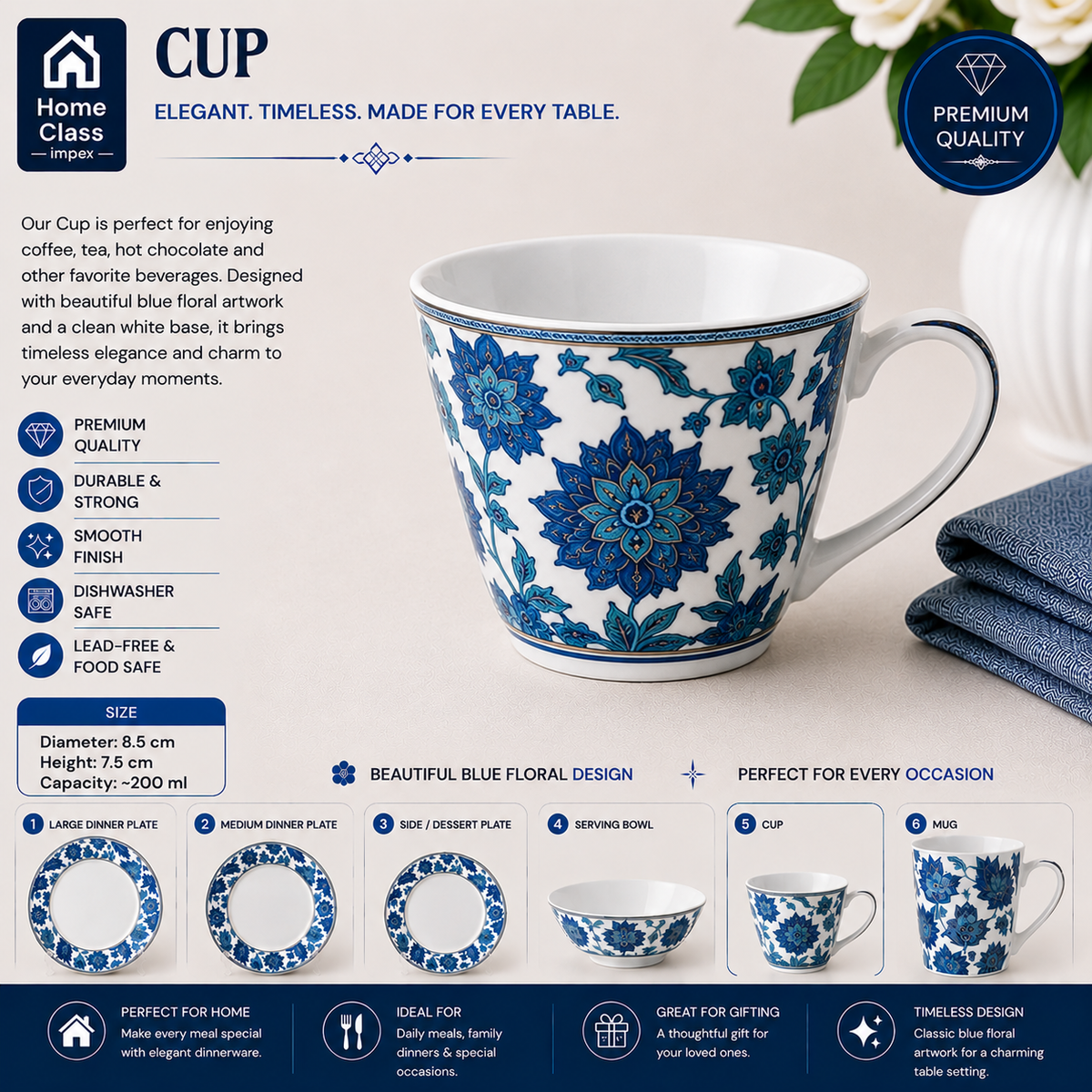 Blue Floral Patterned Cup