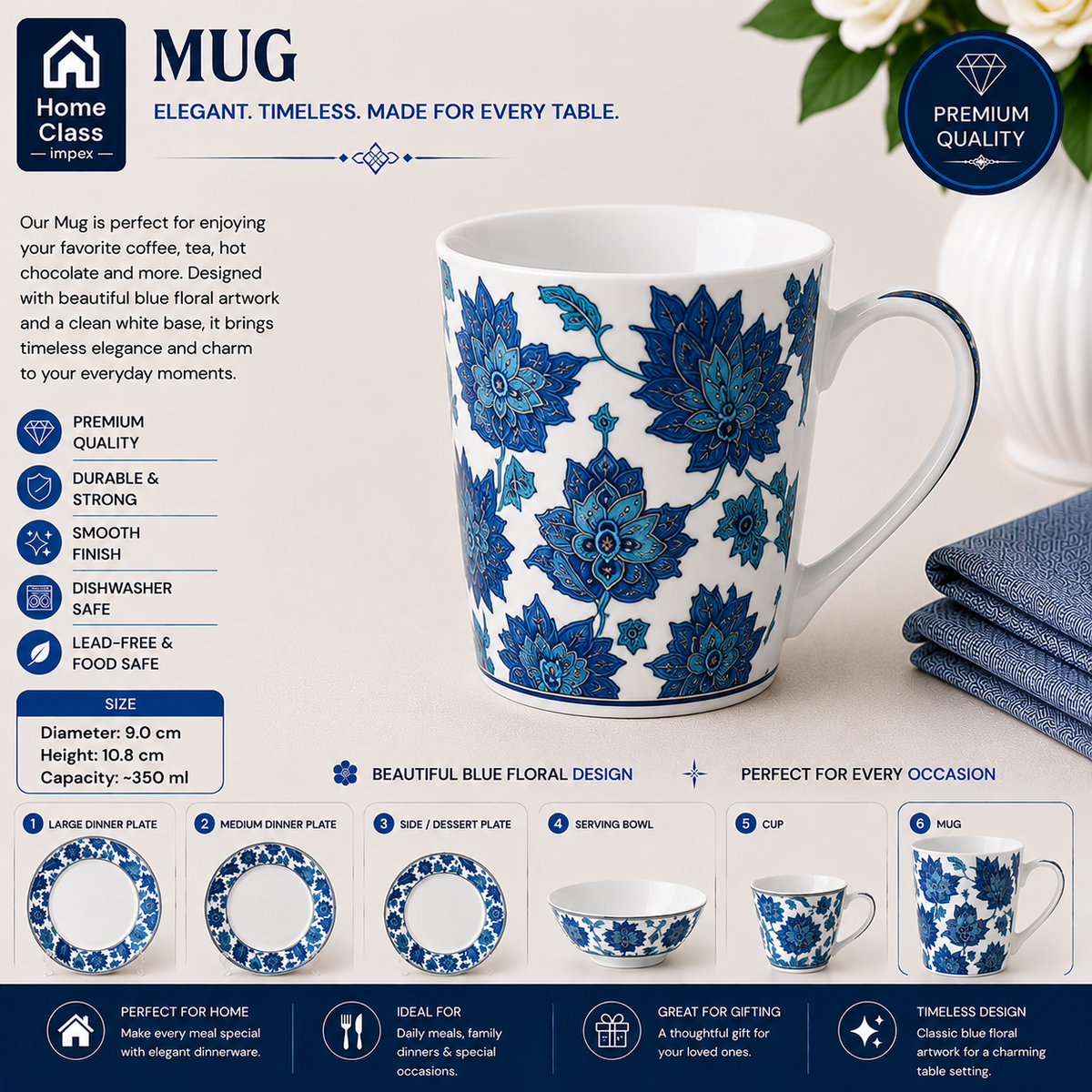 Blue Floral Patterned Mug