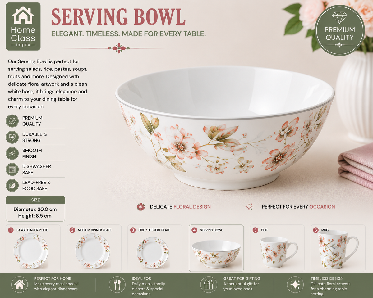 Delicate Floral Patterned Serving Bowl 8inch