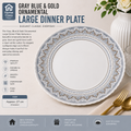 Gray, Blue & Gold Ornamental Dinner Plate 10inch