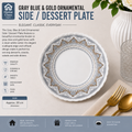 Gray, Blue & Gold Ornamental Side / Dessert Plate 7.5inch