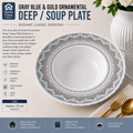 Gray, Blue & Gold Ornamental Deep / Soup Plate 8inch