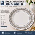 Gray, Blue & Gold Ornamental Round Serving Plate 12inch