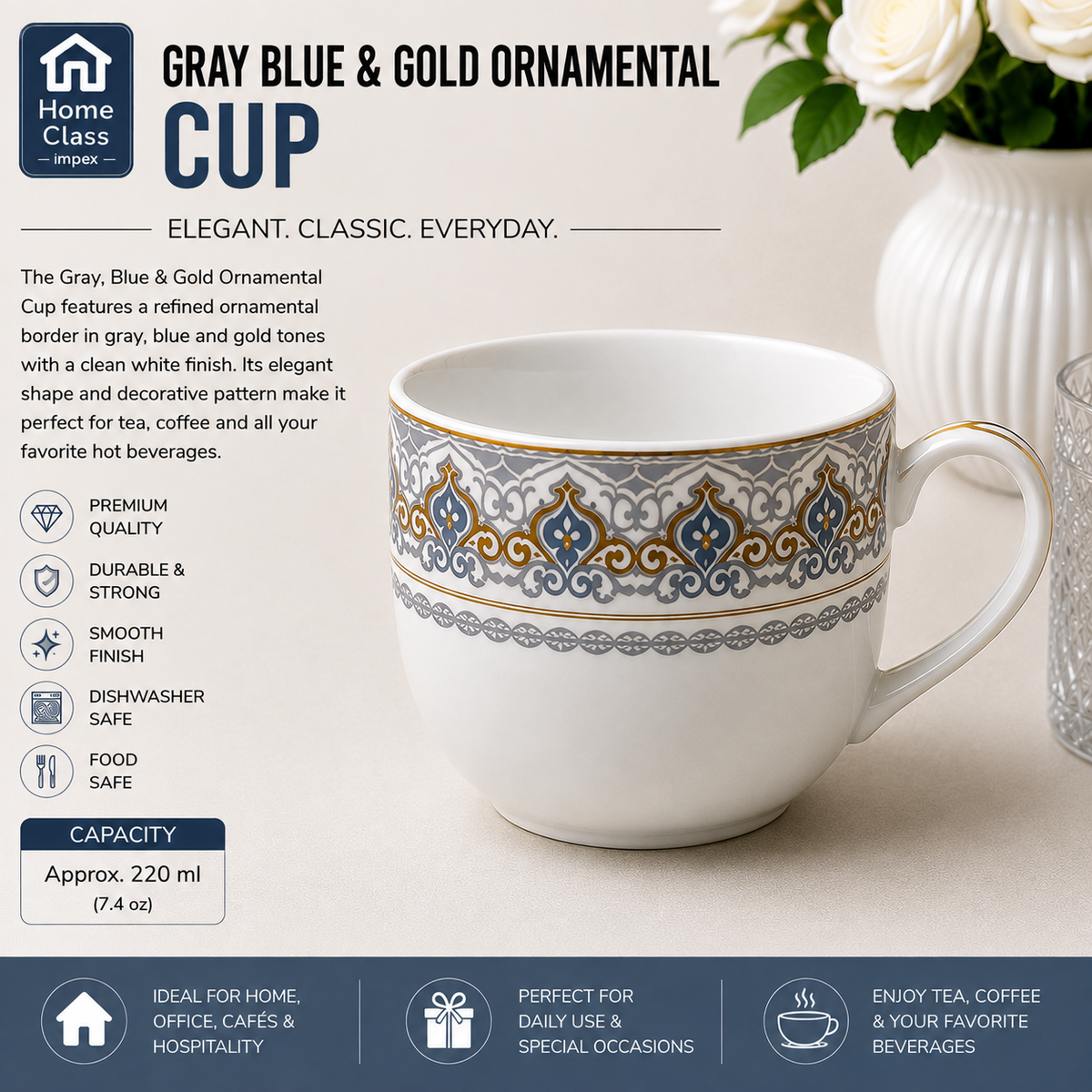 Gray, Blue & Gold Ornamental Cup