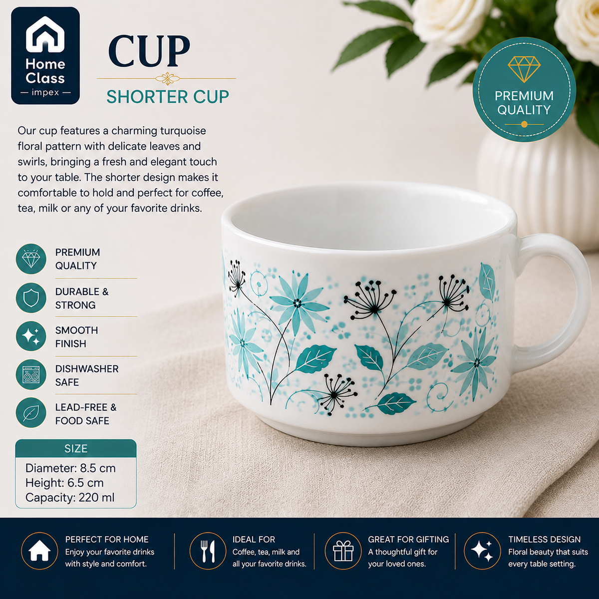 Turquoise Floral Patterned Cup