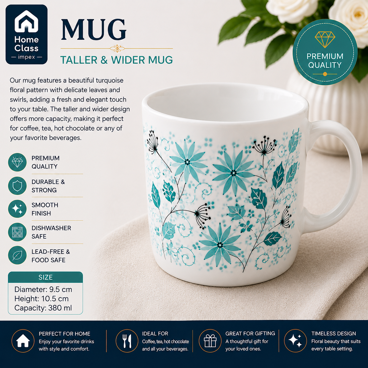Turquoise Floral Patterned Mug