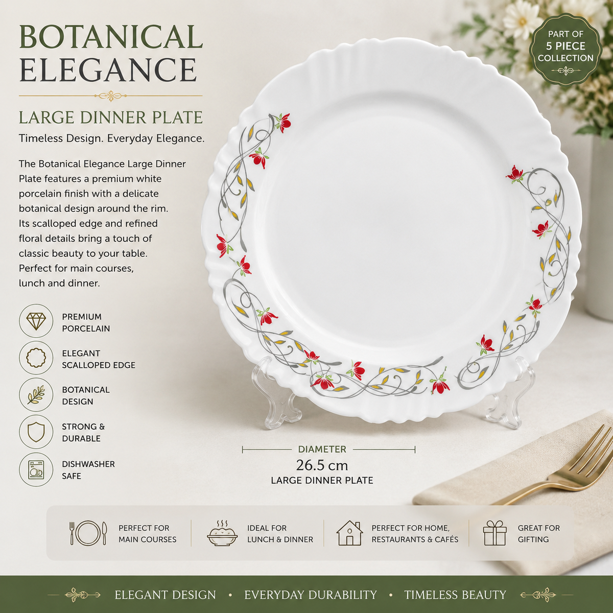 Farfurie adâncă mare din porțelan Botanical Elegance