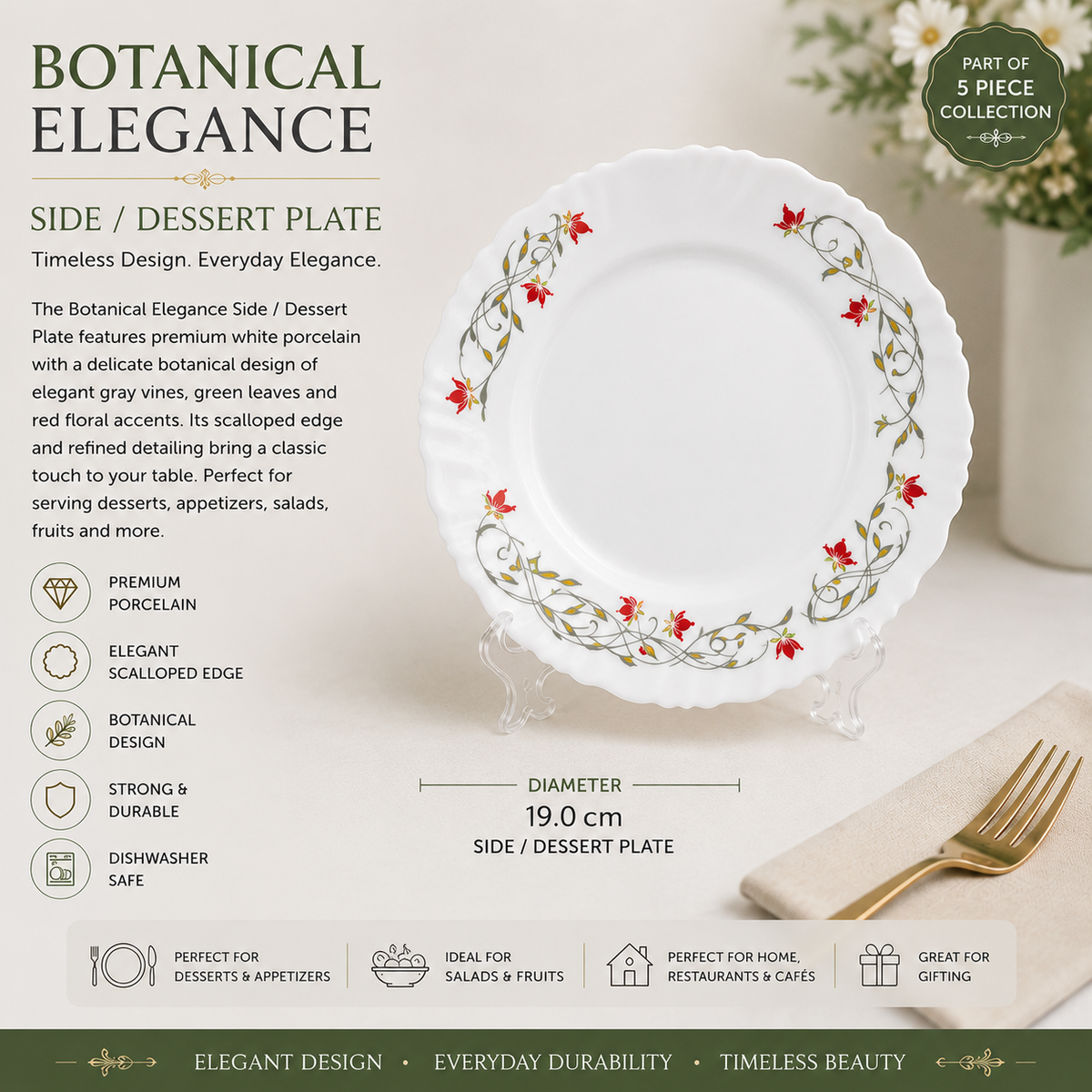 Botanical Elegance Porcelain Side / Dessert Plate