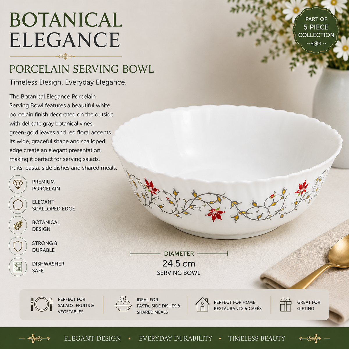 Botanical Elegance Porcelain Serving Bowl