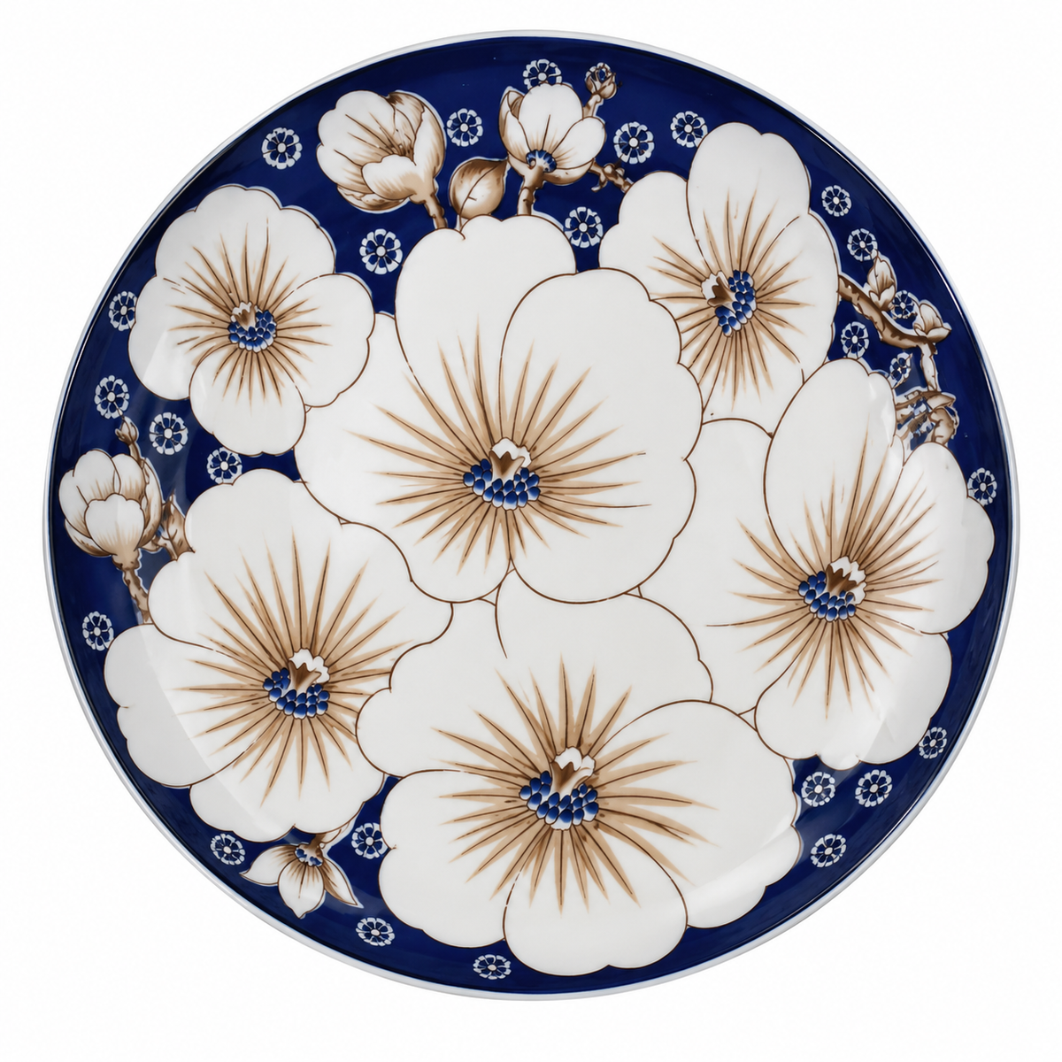 Farfurie decorativă din porțelan – Design albastru și floral 8 inch