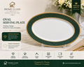 Emerald Green & Gold Porcelain Oval Serving Plate 13inch