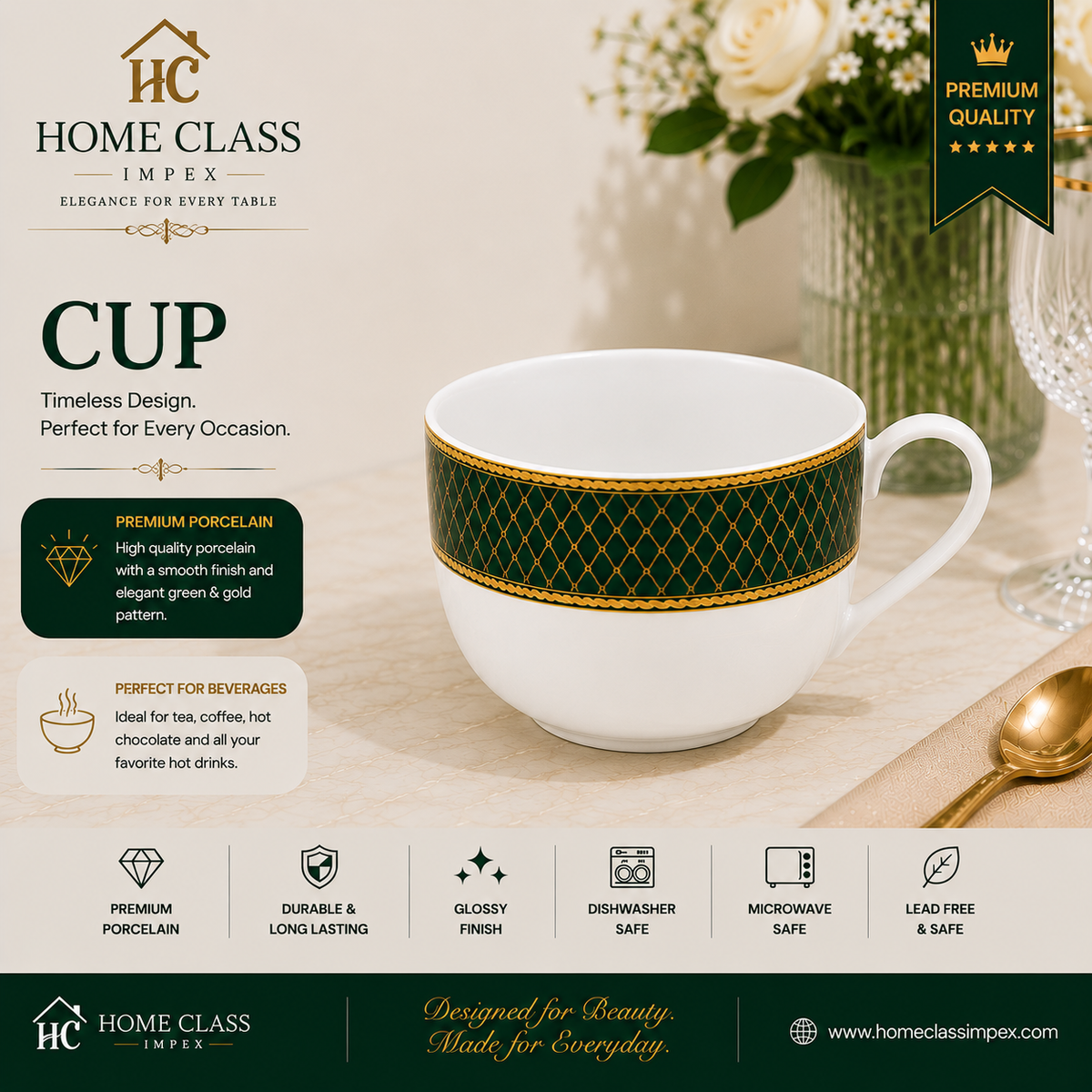 Emerald Green & Gold Porcelain Tea/Coffee Cup