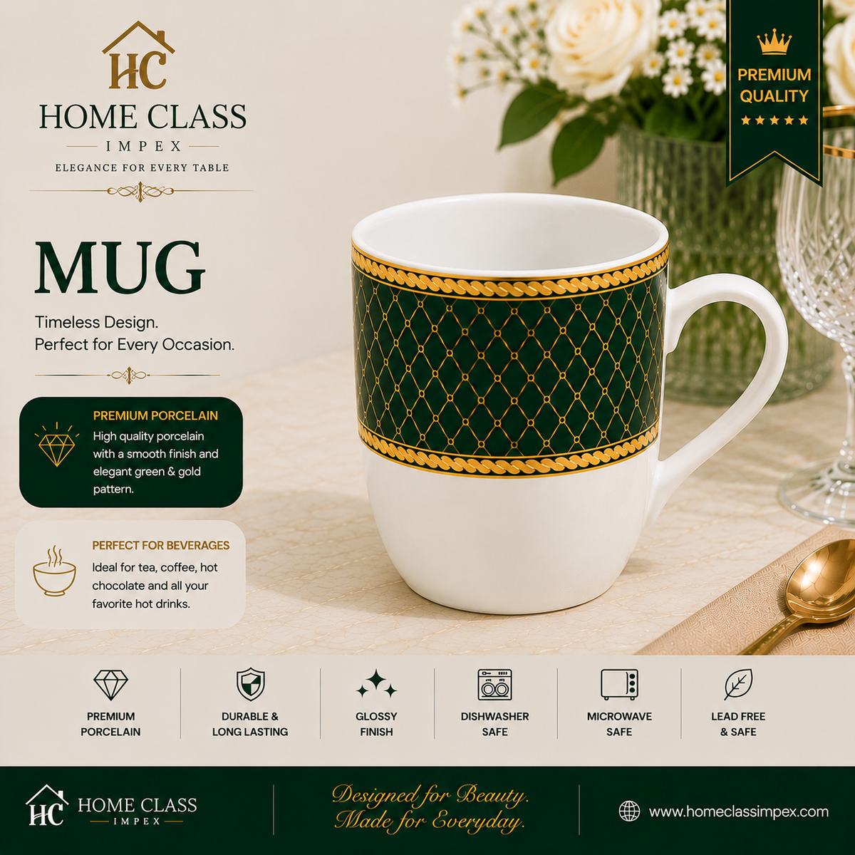 Emerald Green & Gold Porcelain Mug