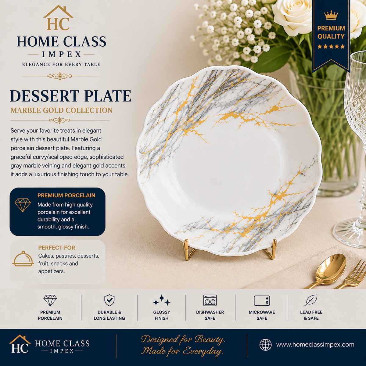 Marble Gold Porcelain Dessert Plate