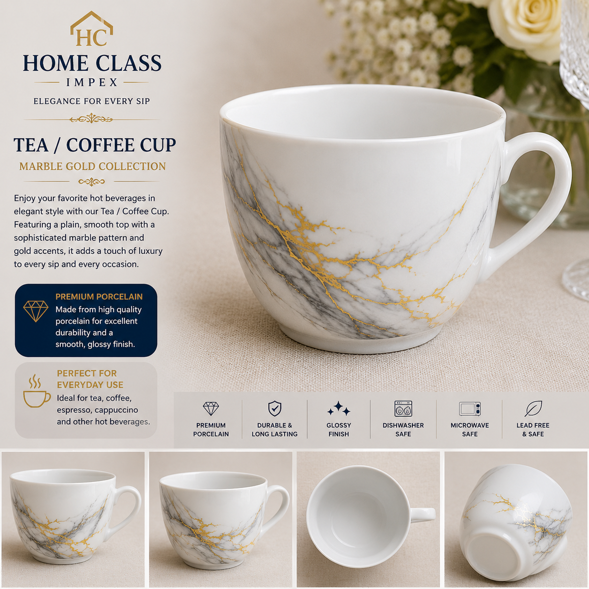 Marble Gold Porcelain Tea & Coffee Cup