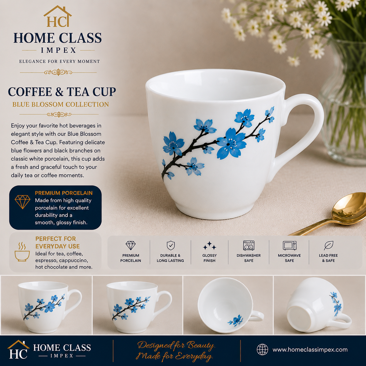 Blue Blossom Porcelain Tea & Coffee Cup