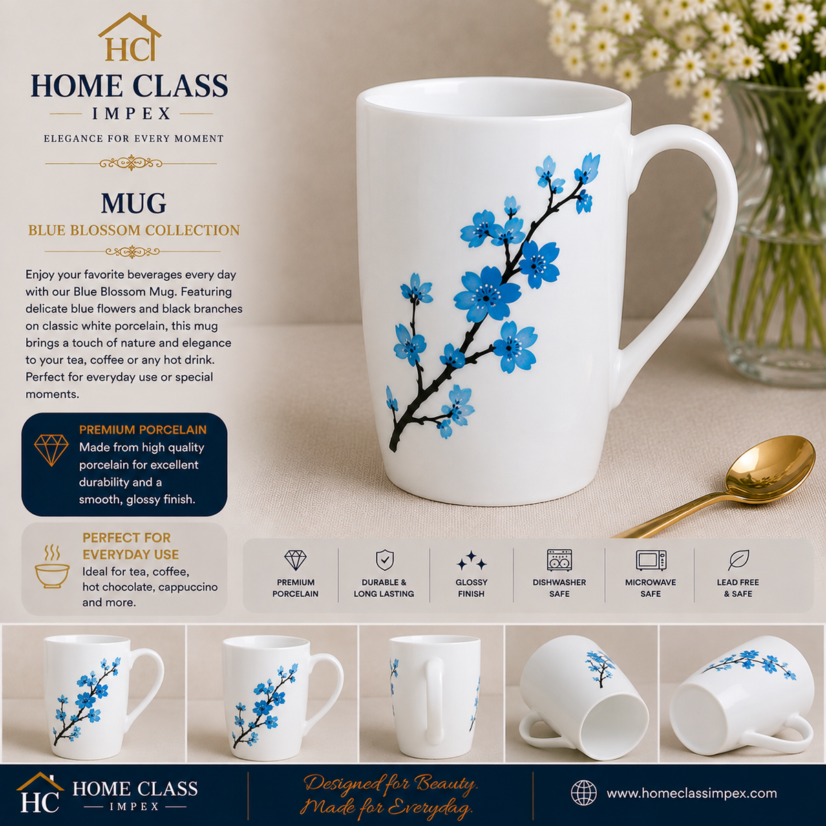 Blue Blossom Porcelain Mug