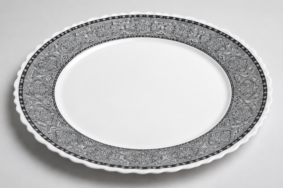 Farfurie mare elegantă, gri, ornamentală, pentru cină