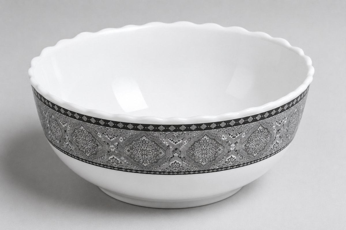 Elegant Grey Ornamental Serving Bowl