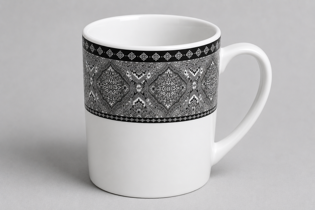Elegant Grey Ornamental Porcelain Mug