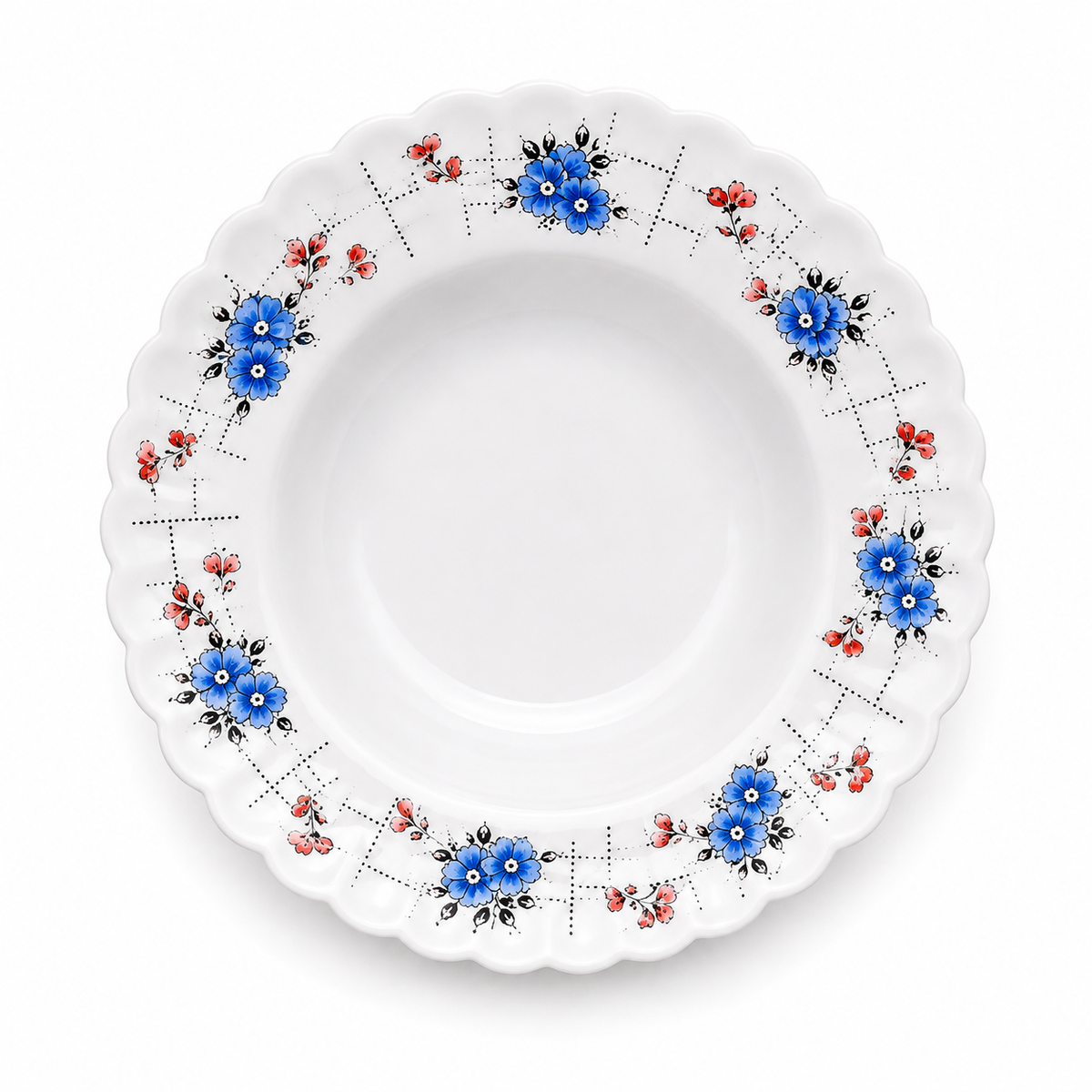 Blue Floral Clover Deep Soup Plate 9inch