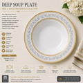 Gray & Gold Ornamental Deep Soup Plate 9inch
