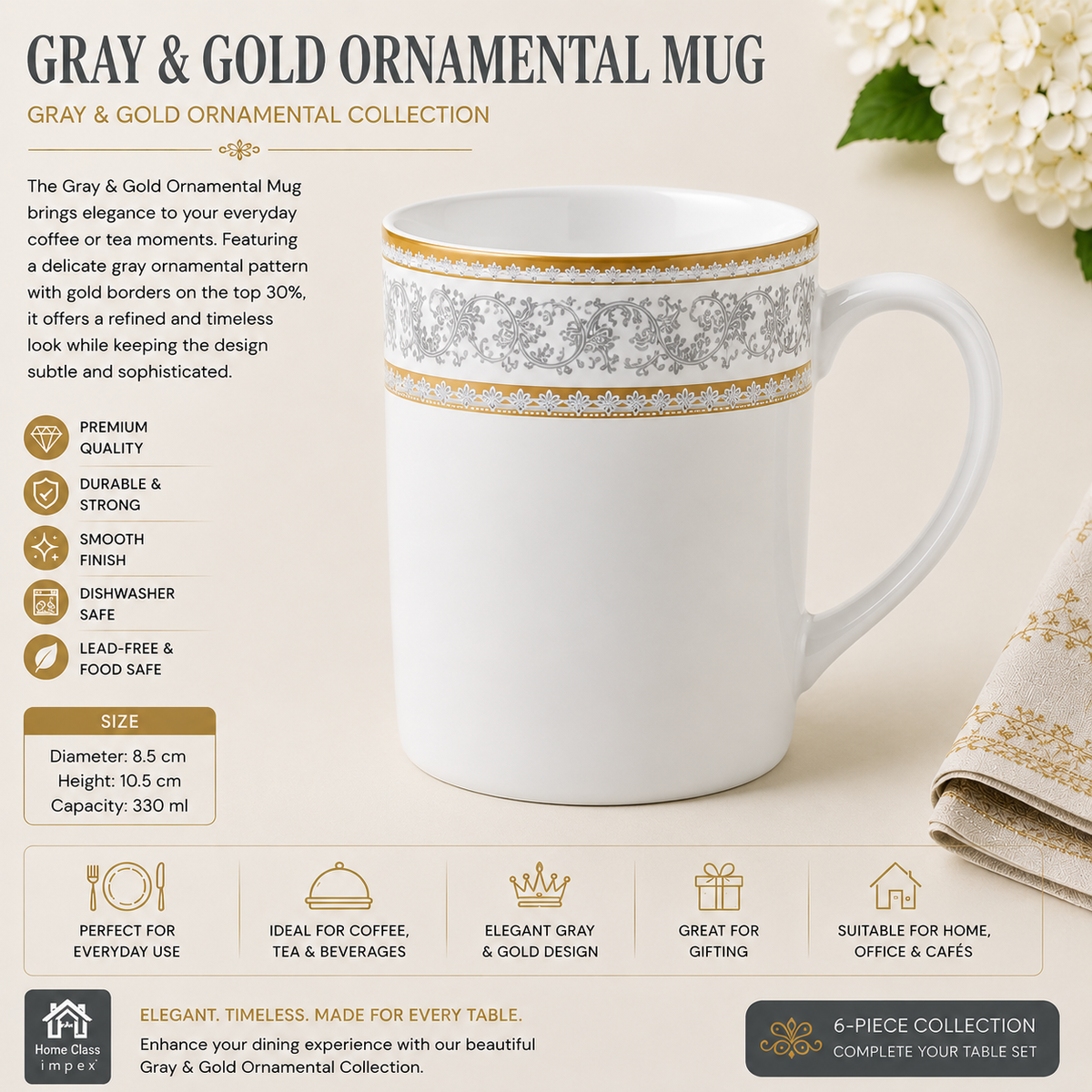Gray & Gold Ornamental Mug