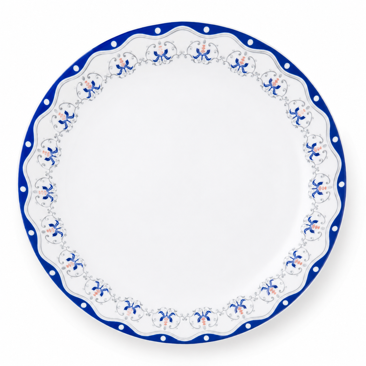 Farfurie mare elegantă, ornamentală, albastru și gri, 28 cm